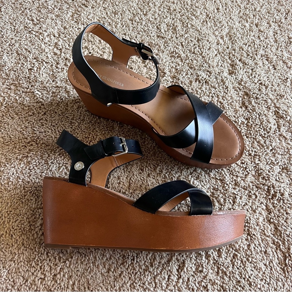 Tommy Hilfiger Black Platform Wedges